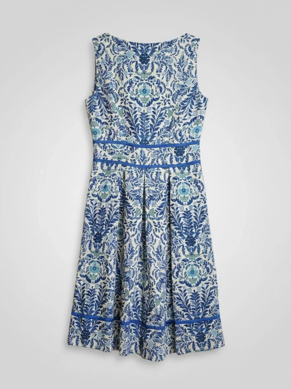 Tory Burch Linen Silk Floral Fit & Flare Dress Blue White Size 6